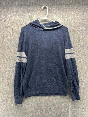 Banana Republic Sweater Mens Medium Blue Organic Cotton Hooded Stripe Knit